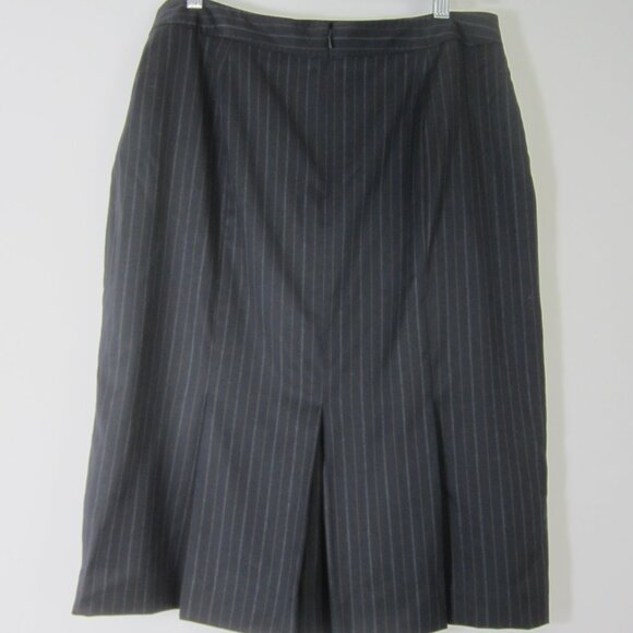 Brooks Brothers Womens 12 Black Striped 100% Wool Skirt Lined Back Pleats M - Picture 2 of 8